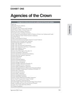 EXHIBIT ONE  Agencies of the Crown (I) Agencies whose accounts are audited by the Provincial Auditor  Agencies of the Crown