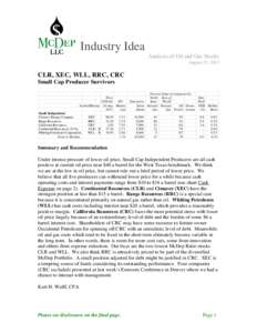 Industry Idea Analysis of Oil and Gas Stocks August 25, 2015 CLR, XEC, WLL, RRC, CRC Small Cap Producer Survivors