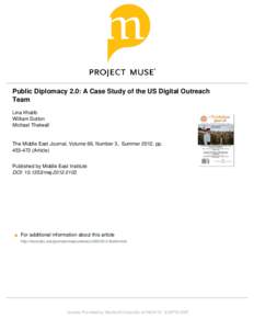 Public Diplomacy 2.0: A Case Study of the US Digital Outreach Team Lina Khatib William Dutton Michael Thelwall