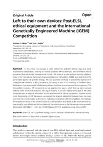 Left to their own devices: Post-ELSI, ethical equipment and the International Genetically Engineered Machine (iGEM) Competition