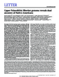 LETTER  doi:[removed]nature12736 Upper Palaeolithic Siberian genome reveals dual ancestry of Native Americans