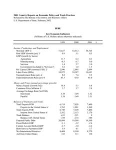 2001 Country Reports on Economic Policy and Trade Practices Released by the Bureau of Economic and Business Affairs U.S. Department of State, February 2002 PERU Key Economic Indicators (Millions of U.S. Dollars unless ot