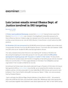 Lois Lerner Emails Reveal Obama Dept. of Justice Involved In IRS Targeting