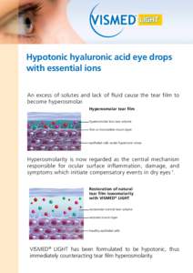 Hypotonic hyaluronic acid eye drops with essential ions An excess of solutes and lack of fluid cause the tear film to become hyperosmolar. Hyperosmolar tear film hyperosmolar low tear volume