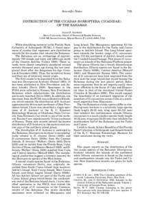Scientific Notes  733 DISTRIBUTION OF THE CICADAS (HOMOPTERA: CICADIDAE) OF THE BAHAMAS