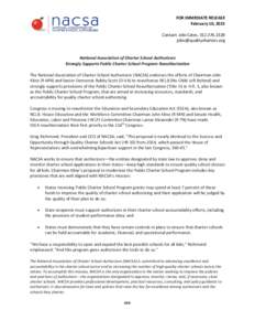 FOR IMMEDIATE RELEASE February 10, 2015 Contact: Jobi Cates, National Association of Charter School Authorizers