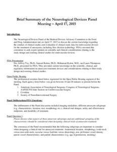 Brief Summary of the Circulatory System Devices Panel Meeting – April 26, 2012