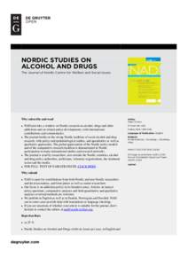 NORDIC STUDIES ON ALCOHOL AND DRUGS The Journal of Nordic Centre for Welfare and Social Issues Why subscribe and read u