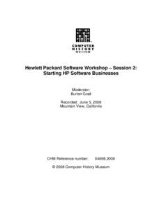 Hewlett Packard software workshop : session  two : starting HP software businesses, 