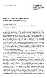 Invent. math. 64, mathematicae 9 Springer-VerlagValues of L-series of Modular Forms