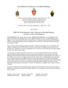 New Mexico Conference of Catholic Bishops  Archdiocese of Santa Fe, Most Reverend John C. Wester, M.Div., M.A.S., M.A. Most Reverend Michael J. Sheehan, Archbishop Emeritus Diocese of Las Cruces, Most Reverend Oscar Cant