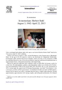In memoriam: Herbert Stahl August 3, 1942&#x2013;April 22, 2013