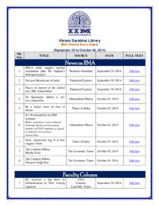 Vikram Sarabhai Library IIMA Weekly News Digest (September 29 to October 05, 2014) SR. NO.