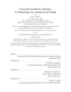 Constraint Satisfaction Modules: A Methodology for Analog Circuit Design by Piotr Mitros B.S., Mathematics (2004)