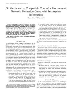FORMAL APPROACHES TO MULTI-AGENT SYSTEMS, On the Incentive Compatible Core of a Procurement Network Formation Game with Incomplete