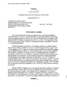 Approved for public release by the ODNI March[removed]UNITED STATES FOREIGN INTELLIGENCE SURVEILLANCE COURT WASHINGTON, D.C. IN RE APPLICATION OF THE