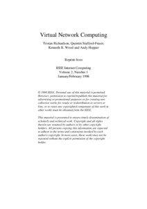 Virtual Network Computing Tristan Richardson, Quentin Stafford-Fraser, Kenneth R. Wood and Andy Hopper