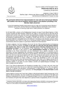 Court of Justice of the European Union PRESS RELEASE NoLuxembourg, 29 April 2015 Press and Information