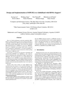 Design and Implementation of MPICH2 over InfiniBand with RDMA Support    