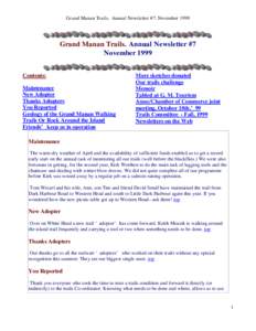 Grand Manan Trails. Annual Newsletter #7. NovemberGrand Manan Trails. Annual Newsletter #7 November 1999 Contents: Maintenance