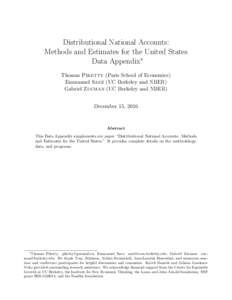 Distributional National Accounts: Methods and Estimates for the United States Data Appendix∗ Thomas Piketty (Paris School of Economics) Emmanuel Saez (UC Berkeley and NBER) Gabriel Zucman (UC Berkeley and NBER)