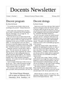 Docents Newsletter Volume 3, Number 1 Historical Society of Dayton Valley  Docent program