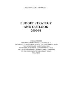 BUDGET PAPER No. 1  BUDGET STRATEGY AND OUTLOOK