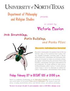 Department of Philosophy and Religion Studies presents  A Lecture by