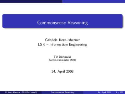 Commonsense Reasoning  Gabriele Kern-Isberner