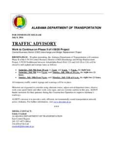 a ne Cls ALABAMA DEPARTMENT OF TRANSPORTATION FOR IMMEDIATE RELEASE July 8, 2016