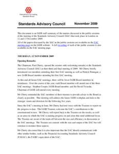 International Accounting Standards Board Standards Advisory Council  November 2009