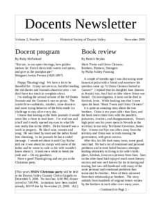 Docents Newsletter Volume 2, Number 10 Historical Society of Dayton Valley  Docent program