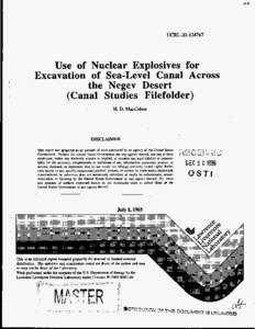 UCRL-IDUse of Nuclear Explosives for Excavation of Sea-Level Canal Across the Negev Desert (Canal Studies Filefolder)