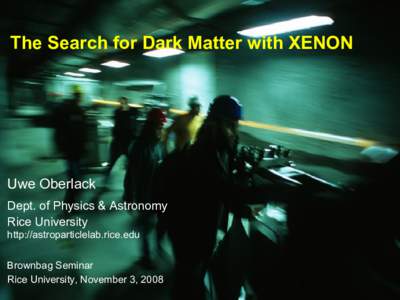 The Search for Dark Matter with XENON  Uwe Oberlack Dept. of Physics & Astronomy Rice University http://astroparticlelab.rice.edu