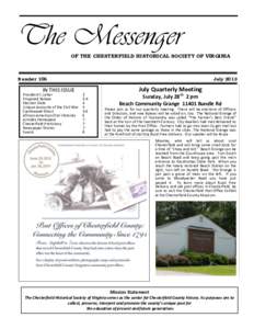 The Messenger  OF THE CHESTERFIELD HISTORICAL SOCIETY OF VIRGINIA Number 106