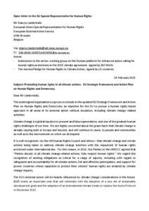 Open letter to the EU Special Representative for Human Rights Mr Stavros Lambrinidis European Union Special Representative for Human Rights European External Action Service 1046 Brussels Belgium