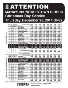 ATTENTION  MANAYUNK/NORRISTOWN RIDERS TO CENTER CITY