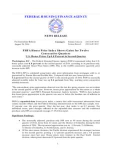 FEDERAL HOUSING FINANCE AGENCY  NEWS RELEASE For Immediate Release August 26, 2014
