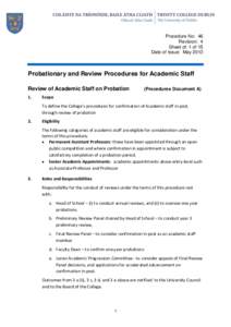 Procedure No: 46 Revision: 4 Sheet of: 1 of 15 Date of Issue: MayProbationary and Review Procedures for Academic Staff