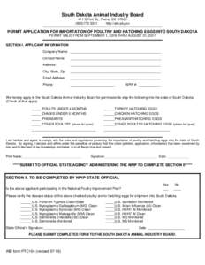 PERMIT APPLICATION FOR IMPORTATION OF POULTRY AND HATCHING EGGS INTO SOUTH DAKOTA
