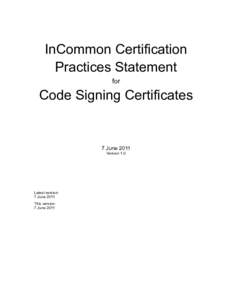 InCommon Certification Practices Statement for Code Signing Certificates