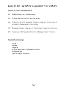 Section[removed]Graphing Trigonometric Functions Specific Curriculum Outcomes covered C4 Model situations with periodic curves