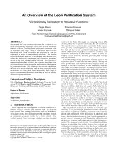 An Overview of the Leon Verification System Verification by Translation to Recursive Functions Régis Blanc Viktor Kuncak  Etienne Kneuss
