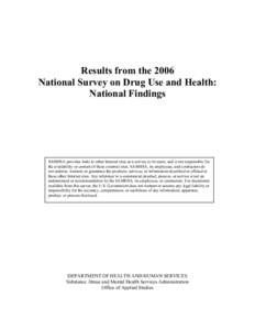 Results from the 2006 National Survey on Drug Use and Health: National Findings