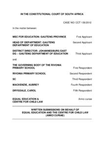 IN THE CONSTITUTIONAL COURT OF SOUTH AFRICA  CASE NO: CCTIn the matter between:  MEC FOR EDUCATION: GAUTENG PROVINCE