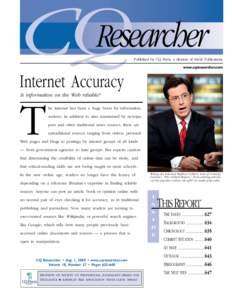 CQ  Researcher Published by CQ Press, a division of SAGE Publications  www.cqresearcher.com