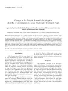 Changes in the Trophic of Lake Niegocin after the Modernization of a Local Wastewater Treatment Plant Limnological Review 7, State