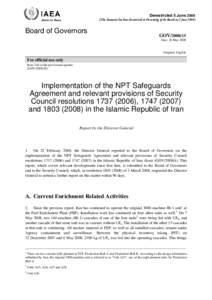 GOVImplementation of the NPT Safeguards Agreement and relevant provisions of Security Council resolutions), andin the Islamic Republic of Iran