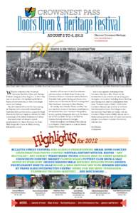 CROWSNEST PASS  Doors Open & Heritage Festival August 2 to 6, 2012  W