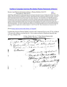 Southern Campaign American Revolution Pension Statements & Rosters Bounty Land Warrant information relating to Thomas Holloby VAS1575 Transcribed by Will Graves vsl[removed]